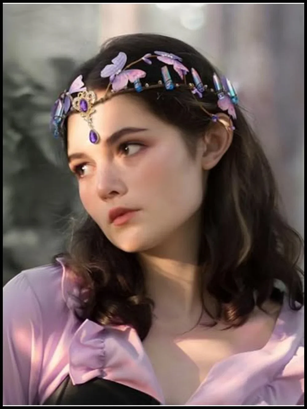 Butterfly Fairy Crown Headpiece with Crystal for Women, Elf Circlet Headband,